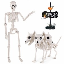 YUJUN 36'' Halloween Skeleton Decoration 3Head Dog Skeleton Outdoor Decor