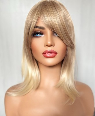 Goldene hellblonde stumpfe kastanienbraune blonde Haare Perücke voll lang Pony seitliche Fransen Perücke 