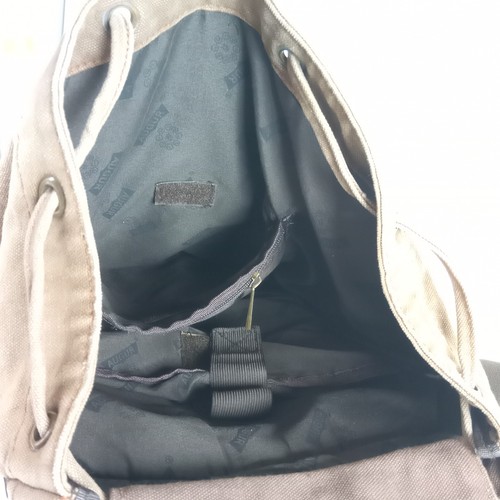 Vintage Canvas Leather Straps Trim Backpack Khaki Rucksack Pockets By Augur - Picture 7 of 12