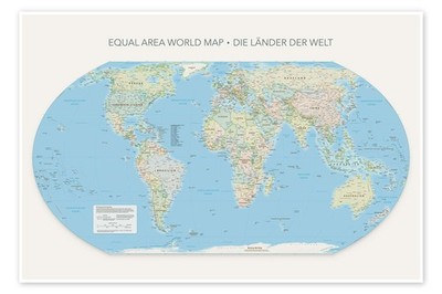 Poster Equal Area World Map, Länder der Welt