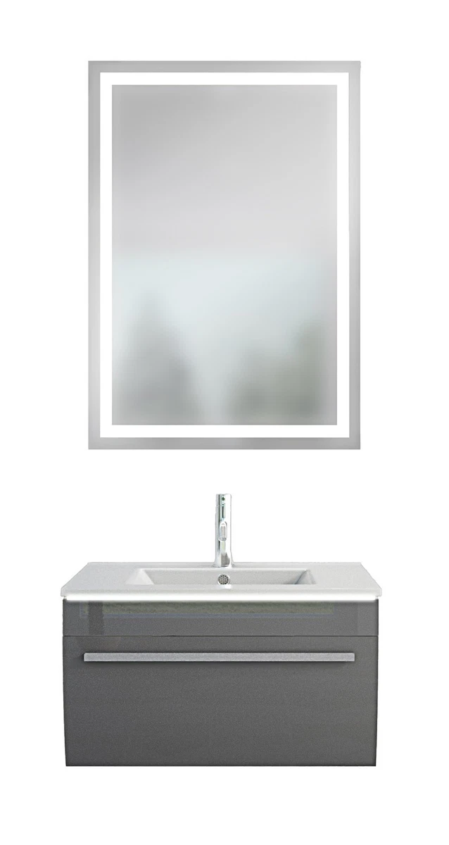 Badmöbel Set Gently 3 V1 Weiß/Grau MDF Waschtisch 70cm mit Leuchtspiegel LSP03 1