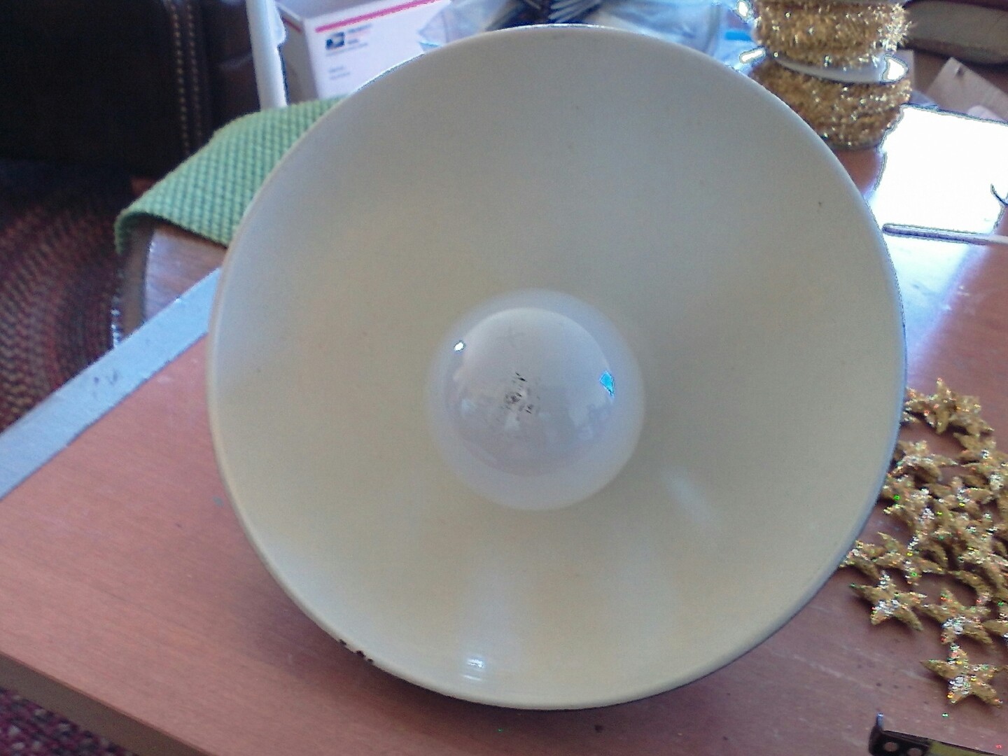 antique green metal lamp shade RARE 8" vintage 1940's Steampunk light