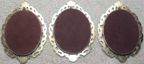 Nuevo de lote antiguo años 80 de colección 3 pequeñas flores enmarcadas en metal tela de seda HOMCO #8826BF Italia - Imagen 5 de 7