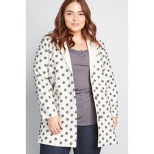 Modcloth Womens Size 3x Salient Polka Dot Wool Blend Coat Grey And White Button