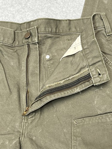 CARHARTT canvas green Work Pants wear Size W 36 L 34 vtg 90's double dungaree - Picture 9 of 19