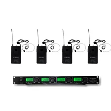 MUSYSIC 4 Channel UHF Lapel / Lavalier & Headset Wireless Microphone System UHF
