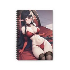 Anime Elf Girl in Red Satin Lingerie Spiral Notebook - Ruled Line