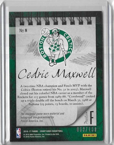 Cedric Maxwell 2016-17 Panini Court Kings Sketches Swatches Jersey /199 Auto - Picture 2 of 2