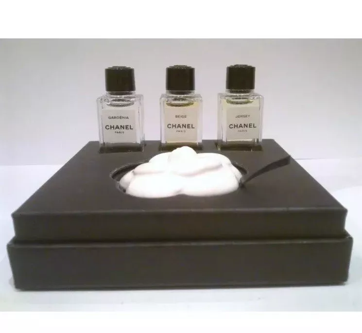 LES EXCLUSIFS DE CHANEL MINIATURE 3 PIECE EDT SET WITH SMALL PORCELAIN  CAMILLA