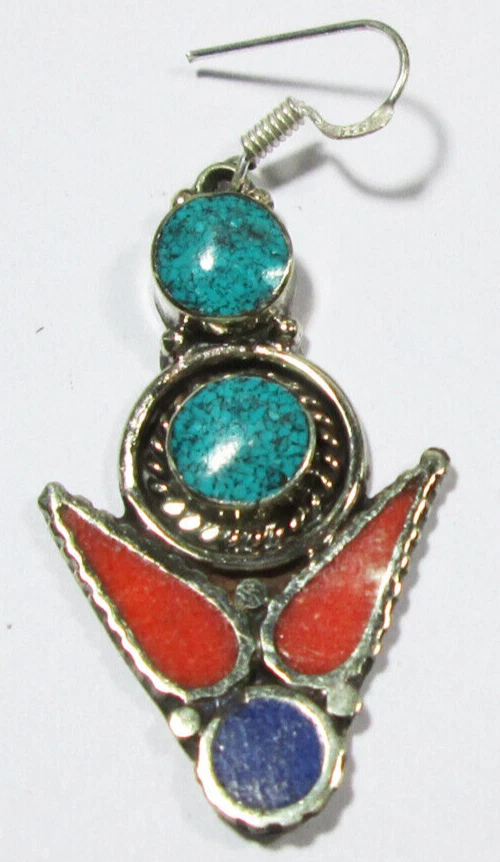 Pendientes Étnicos Tradicionales Coral Natural Turquesa Lapislázuli Pendientes Coloridos Foto 2 de 4