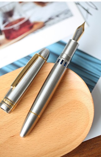 MAJOHN P136 Titanium Alloy Piston Fountain Pen Steel/BOCK 18K Gold E/EF Nib - Picture 11 of 18