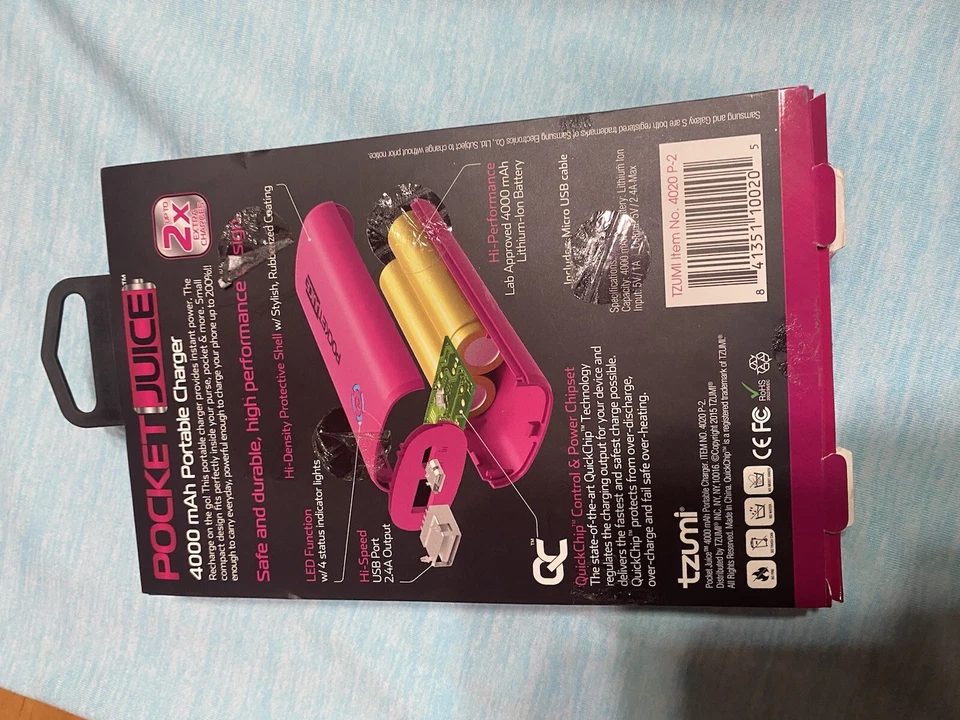 Tzumi PocketJuice 4,000 mAh Portable Charger Pink New - Image 4 of 4