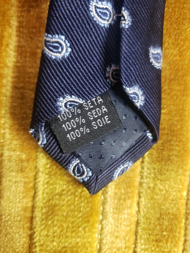 Gravata masculina YVES SAINT LAURENT 100% seda azul estampa paisley - Imagem 3 de 3