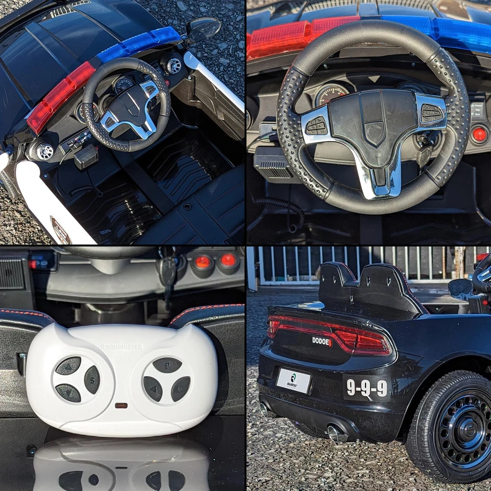 RiiRoo 12V Kids Ride-On Police Car with Lights & Remote Control Battery Powered - Image 3 of 4