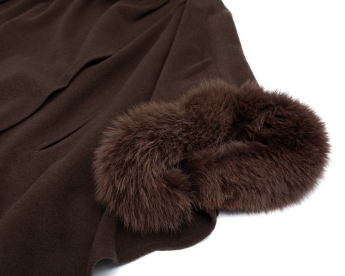 CRÉATION SPRUNG FRÈRES Angora Wool Blend Poncho w Fur Trim - Picture 3 of 13