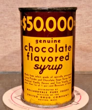 1950’s REXALL DRUG STORE $50,000 CHOCOLATE SYRUP SODA FOUNTAIN TIN CAN 7 OUNCE