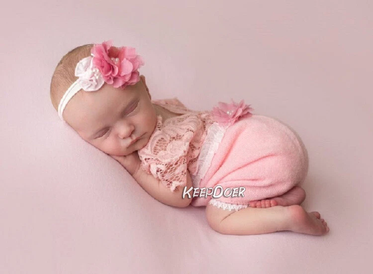 Recién Nacido Bebé Niña Mono de Encaje Diadema Fotografía Accesorios Estudio Sesión de Fotos Foto 2 de 4