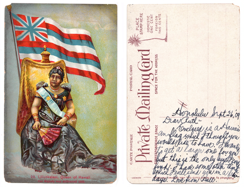 1909 Vintage Postcard ~ Liliuokalani, Queen of HAWAII ~ with the Hawaiian Flag - Picture 1 of 3