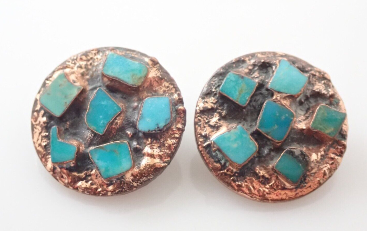 Vintage Solid Copper Bell Signed Turquoise Pendan… - image 3