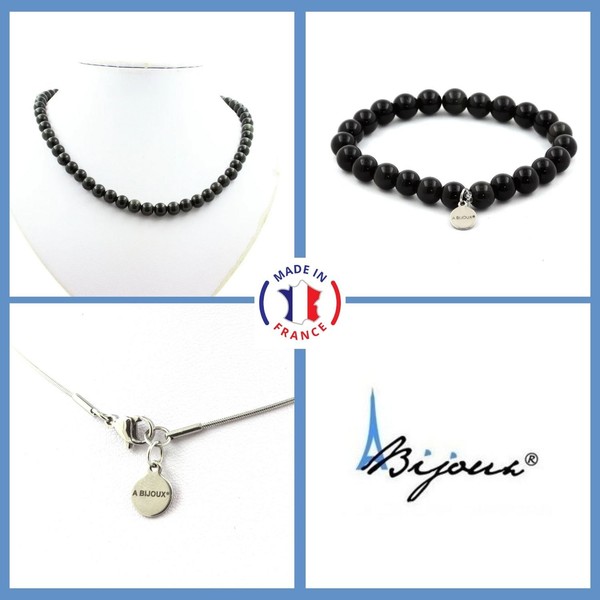 Steine Und MinéRaux. ParüRe Schmuck Armband Halskette Perlen Obsidian Black 8 M-image