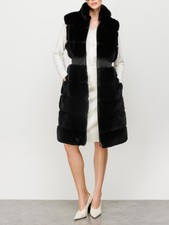 Lovedrobe Leather Trim Layered Faux Fur Cinched Waist Long Gillet Jacket Size 20