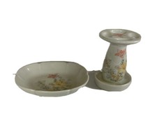 Vintage Soap Dish  Matching Toothbrush Holder Soft Flowers Made In San Francisc