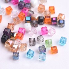 100pcs 4mm Small Cube Faceted Cut Crystal Glass Loose Beads Lot for DIY Jewelry