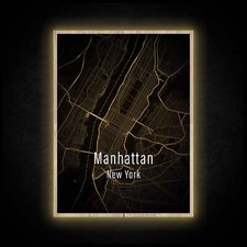LED Leuchtbild - Manhattan New York Skyline - Leuchtendes Wandbild mit Rahmen