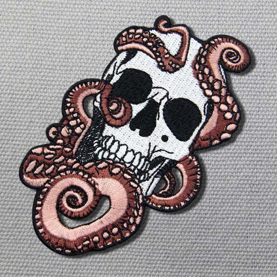 Embroidered Patches Iron Sew On patch transfers Badges appliques Skull Octopus - Image 3 of 4