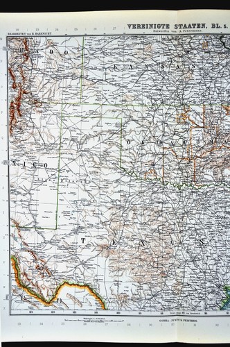 1911 Stieler Map United States Texas Louisiana Oklahoma Arkansas Houston Austin - Picture 2 of 3