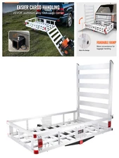 Aluminum Hitch Cargo Carrier Trailer Cargo Basket w/Folding Ramp 500lbs Capacity