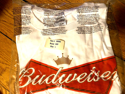 Budweiser Official T Shirt,New/Sealed in Bag,Fruit of Loom Heavy100% Cotton,Sz.L