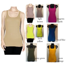 ACTIVE BASIC Scoop Neck Razor Back Rib Tank Top Women NEW CHOOSE SIZE & COLOR