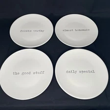 Set of 4 FabulousHome 10-3/4" Dinner Plates White with Vtg Typewriter Style Text
