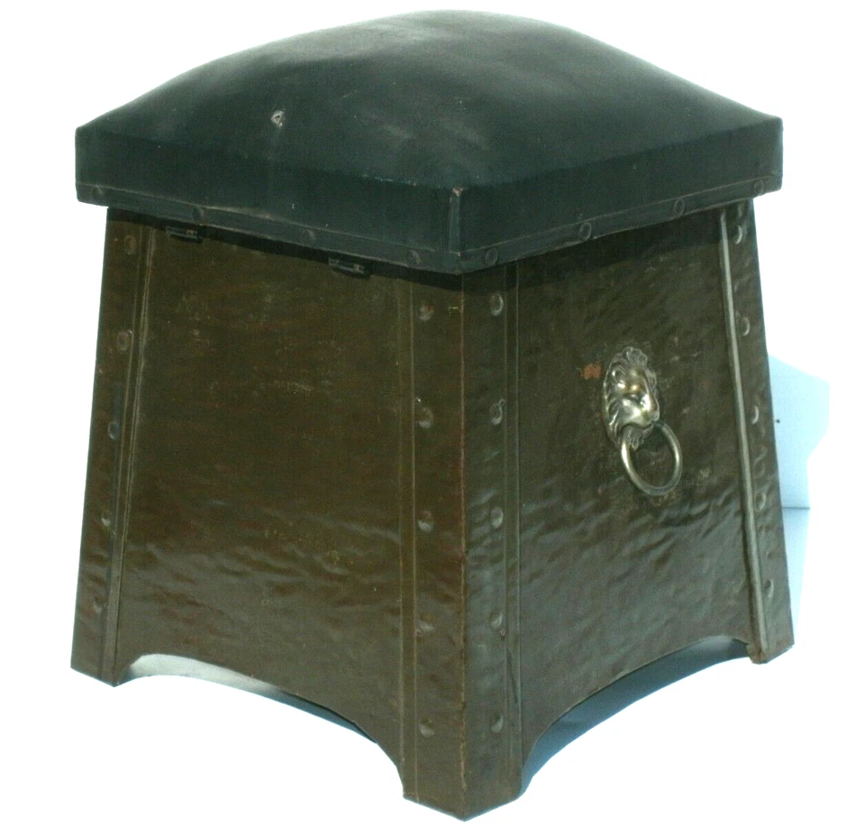 Cubo de carbón chimenea artesanal vintage años 1910 Foto 2 de 4