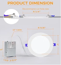 New - CLOUDY BAY 6″ 3000K/4000K/5000K Selectable Dimmable LED Recessed Light