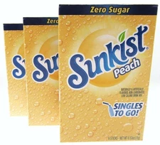 Sunkist Peach ~ Packets ~ Zero Sugar Free ~ Drink Mix ~ 3 Boxes