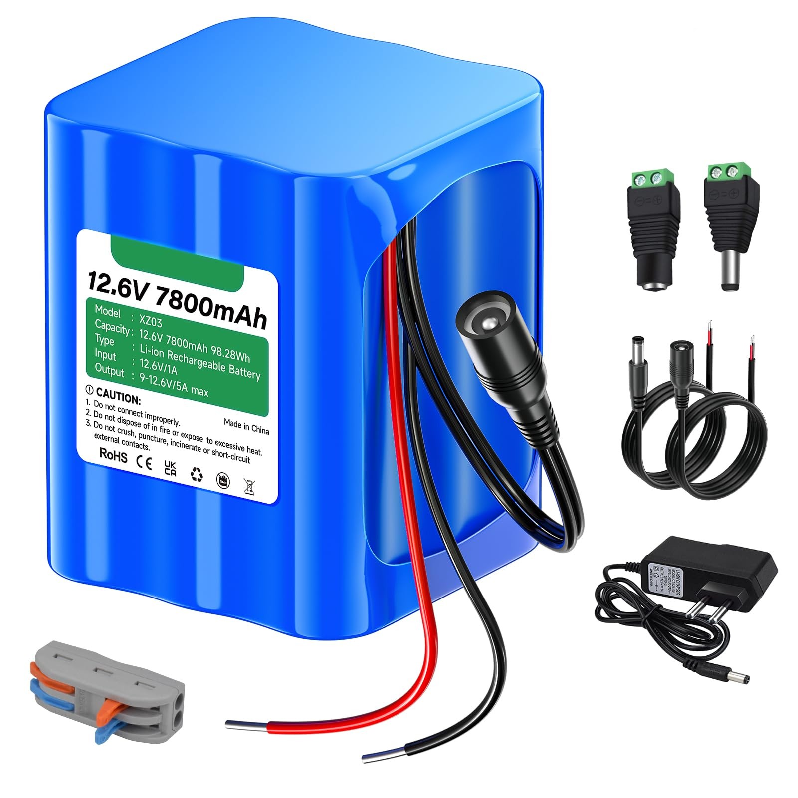 CITYORK 7800mAh 12,6V Batteria Litio Ricaricabile per Lampioni Solari