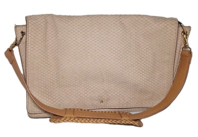 Etienne Aigner Suede Leather Fish Snake Scales Shoulder Handbag Light Taupe Tan