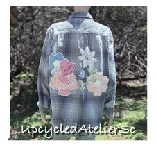 Bleached &Upcycled OOAK Art Flannel Shirt Shacket~ Sunbonnet Sue~cottage Core