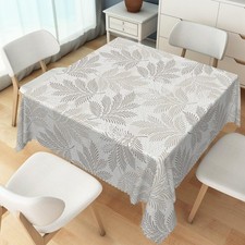 52x52inches Grey Leaves Square Tablecloth Spring Leaf Printed Rustic Table Cl...