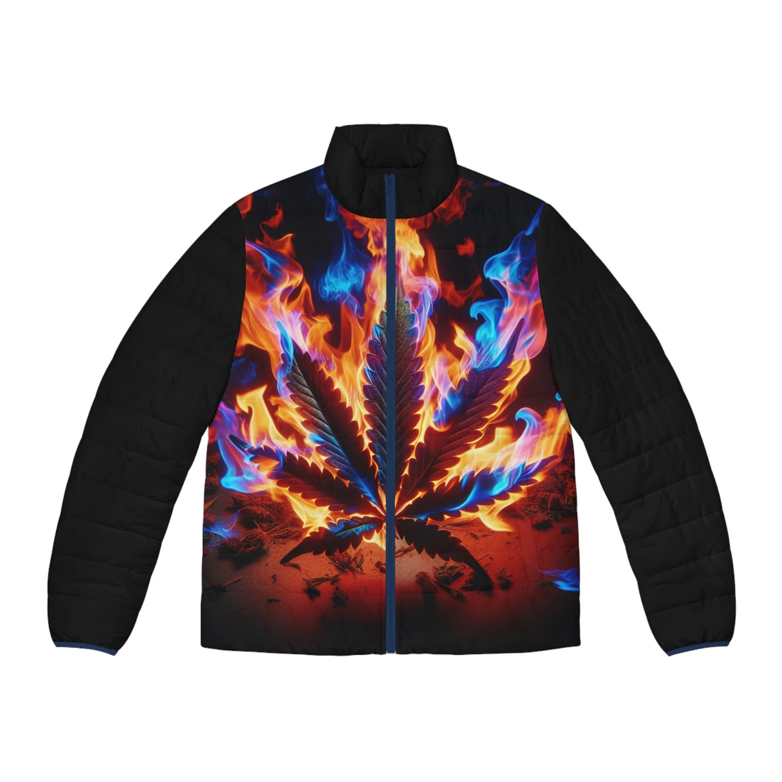 Men's Flame Pattern Puffer Jacket, Stylish Winter Wear, Unique Casual [...]