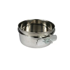 Stainless Steel 10 oz Cage Coop Clamp Bolt Cup Bird Dog Food Water Bowl