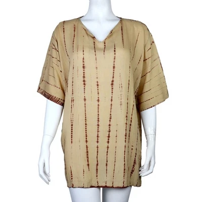 FREAK SCENE Baumwollhemd kurzarm braun-beige Oberhemd Shirt Batik