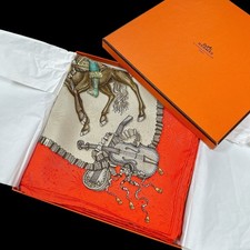 VTG HERMES Carre 90 Silk Scarf "Les Fetes du Roy" by M. Duchene w/Box Red EXC