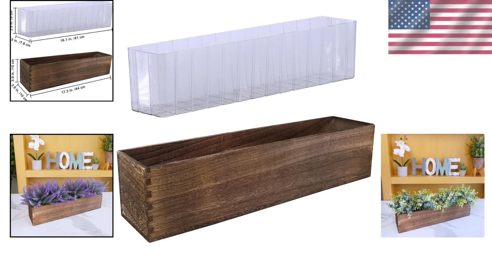 Charming Rectangular Wooden Planter Box 17.3" L x 3.9" W with Liner for Events - Image 2 of 4