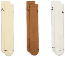 NWT Jordan Men's Everyday Crew Socks Multi 3 Pack BRO/WHI/YEL SZ M DX9632-919