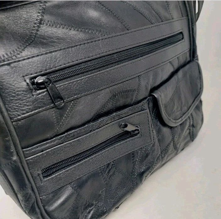 Bolso Bandolera Organizador Bolso de Hombro Embajada Negro Piel de Cordero Cuero Retazos Foto 4 de 4