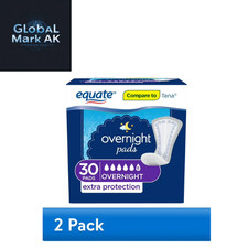  2 pack Equate Overnight Contoured Pads 30 Ct  Ultimate Absorbency for Women