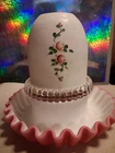 Fenton L.G. wright 3 pc fairy lamp rose milk glass ruffled base Vintage Pink